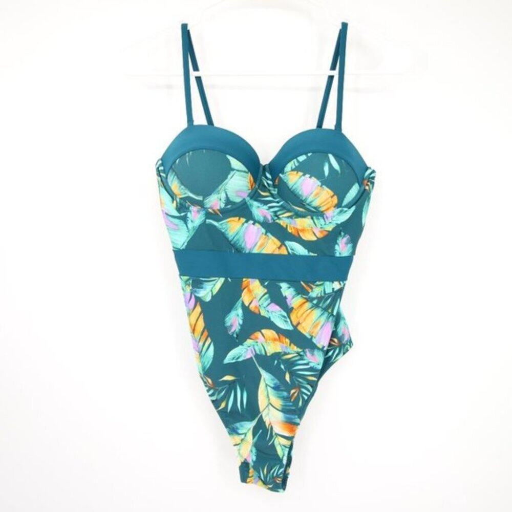 Cupshe Palm Print Green Padded One Piece Swimsuit NWT Tropical Beach Size Small